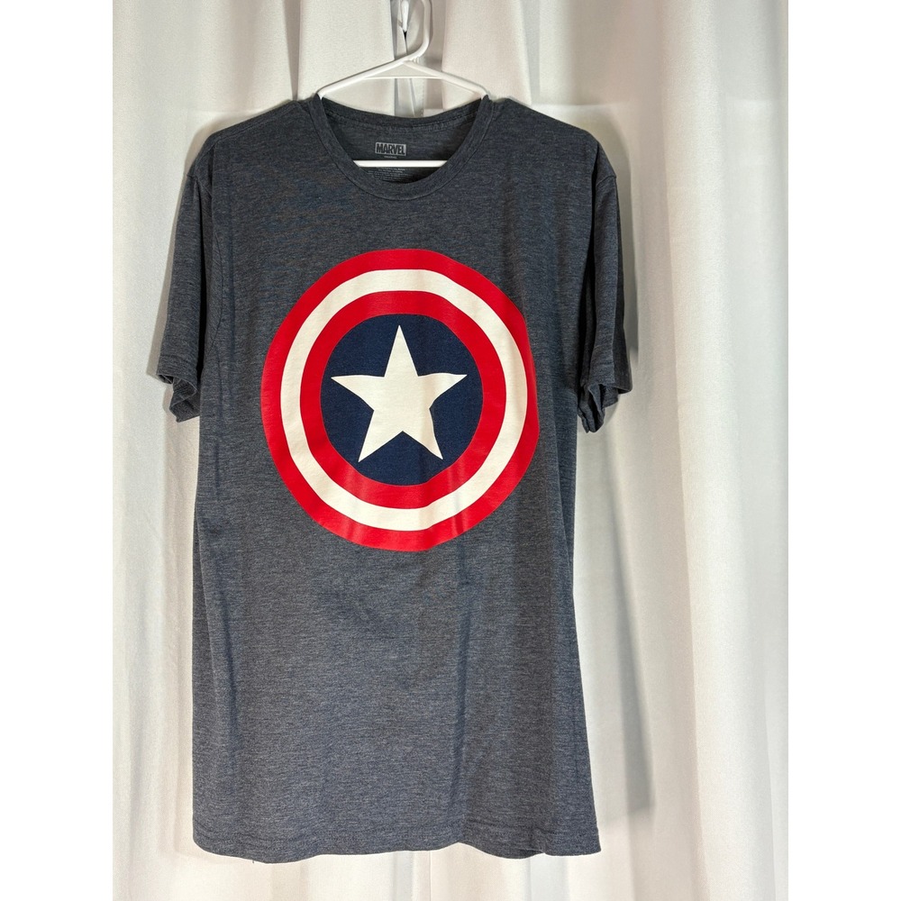 Marvel Captain America Shield Graphic T-Shirt Heather Gray Large L MC0074
